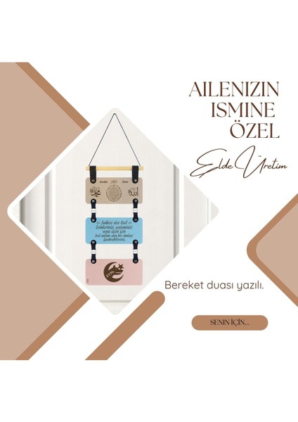 Besmele ve Ayyıldız Desenli, Aileniz Için Özel Tasarım, Kişiselleştirilebilir Kapı Süsü, Dekoratif