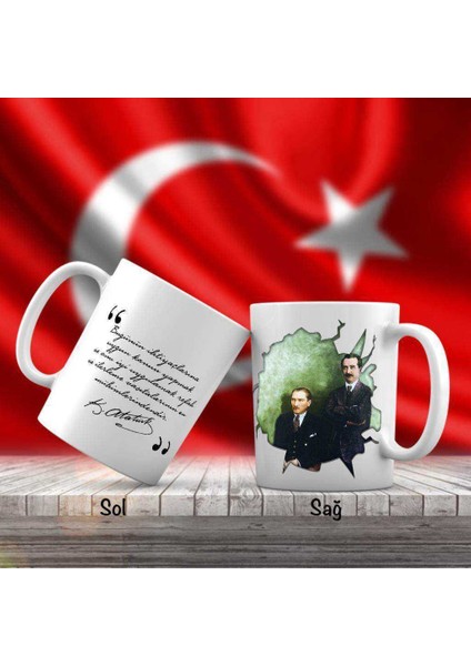 Takım Elbiseli İsmet İnönü ve Mustafa Kemal Atatürk - Atatürk'ün Sözleri -Kupa Bardak