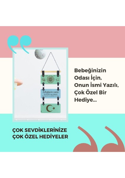 Bebeğinizin Ismi Yazılı, Besmele Yazılı, Ay Yıldız Motifli, Deri Duvar Dekorasyonu, Harika Hediyelik