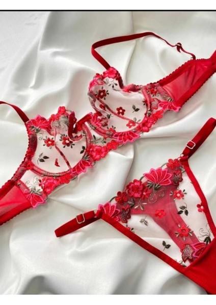 Arona Çiçekli Dantelli Kırmızı Sütyen Takımı /iç Çamaşır Takımı fiyatları