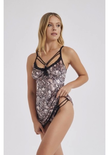 Miraxx 307 Yılan Desen Gecelik ve String