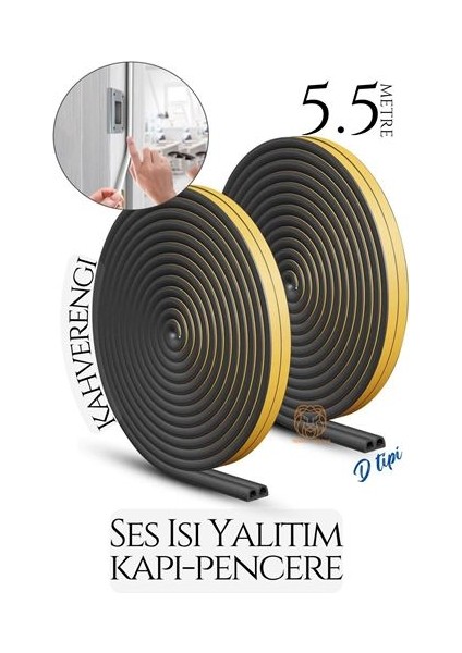 D Tip Kapı Pencere Ses Isı Yalıtım Bandı Epdm Kauçuk 5.5 Metre