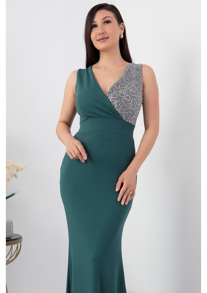 Kruvaze Yaka Uzun Balık Abiye Elbise 13213 fiyatları