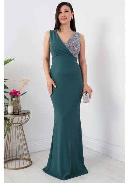 Kruvaze Yaka Uzun Balık Abiye Elbise 13213 modelleri