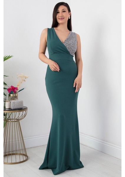 Kruvaze Yaka Uzun Balık Abiye Elbise 13213 indirimleri