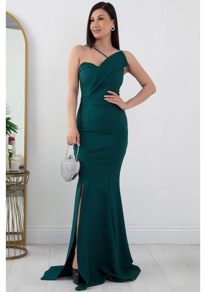 Yırtmaçlı Inci Detaylı Uzun Balık Abiye Elbise 13218 modelleri