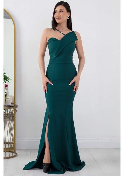 Yırtmaçlı Inci Detaylı Uzun Balık Abiye Elbise 13218 fırsatları