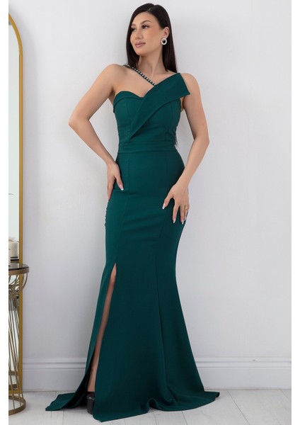 Yırtmaçlı Inci Detaylı Uzun Balık Abiye Elbise 13218 indirimleri