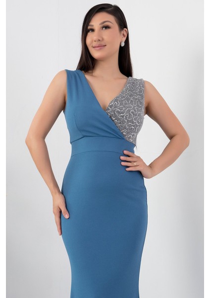 Kruvaze Yaka Uzun Balık Abiye Elbise 13213 fiyatları