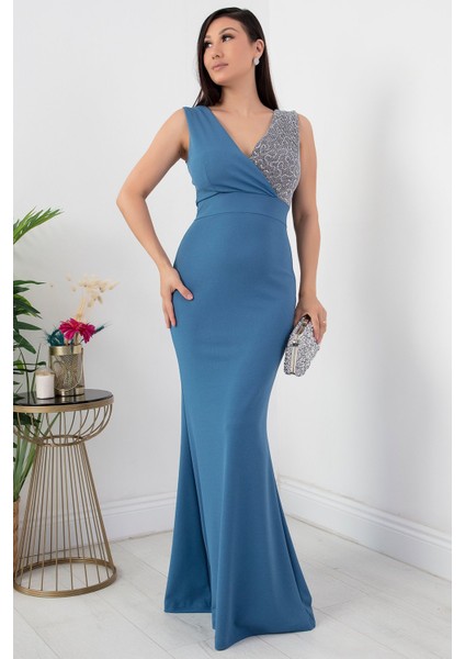 Kruvaze Yaka Uzun Balık Abiye Elbise 13213 fırsatları