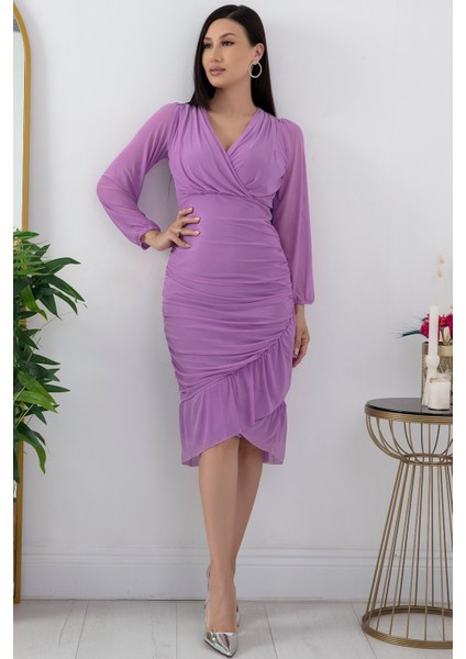 13373 V Yaka Eteği Detaylı Tül Elbise indirimleri