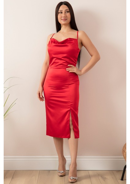 Saten Askılı Kalem Elbise 13387