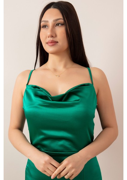 Saten Askılı Kalem Elbise 13387
