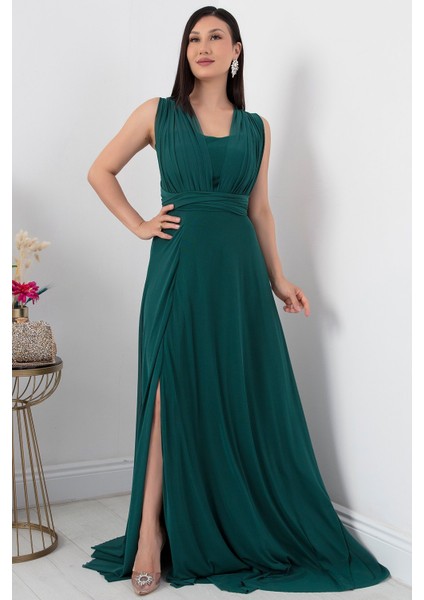 Straplez Boyundan Bağlamalı Tül Elbise 13426