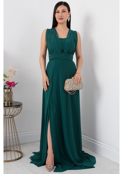 Straplez Boyundan Bağlamalı Tül Elbise 13426 modelleri