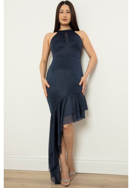 C Yaka Simli Etek Ucu Detaylı Elbise 13423