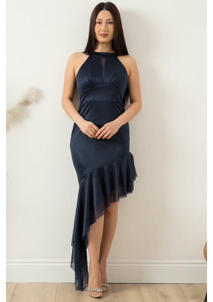 C Yaka Simli Etek Ucu Detaylı Elbise 13423 indirimleri