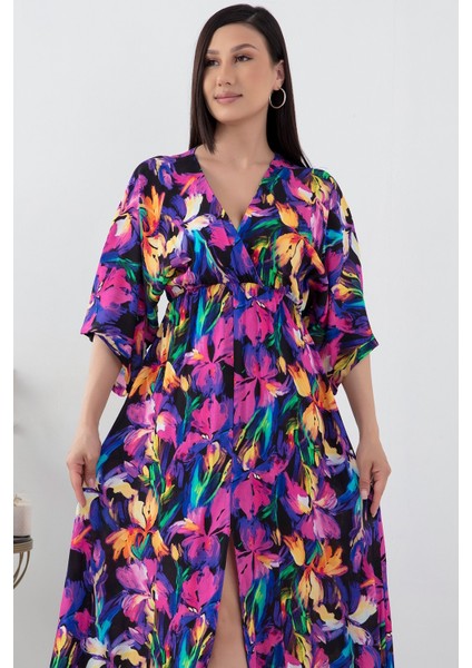 Yırtmaçlı Kruvaze Elbise 936-2966 fiyatları