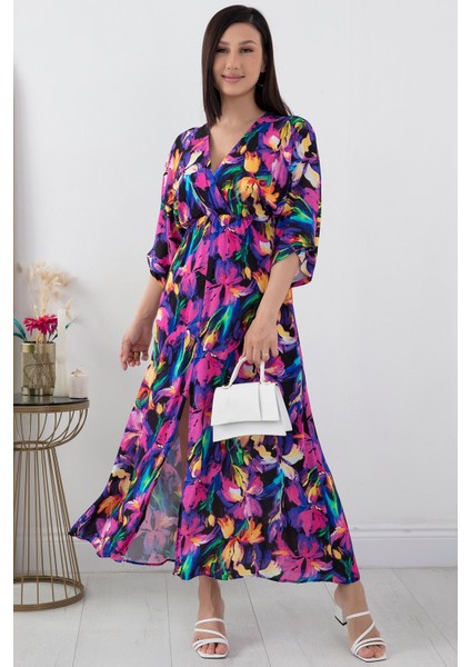 Yırtmaçlı Kruvaze Elbise 936-2966 modelleri