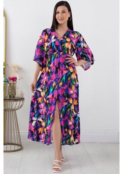 Yırtmaçlı Kruvaze Elbise 936-2966 fırsatları