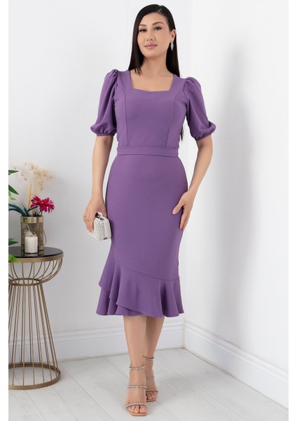 Karpuz Kol Etek Ucu Volanlı Kısa Elbise 13422