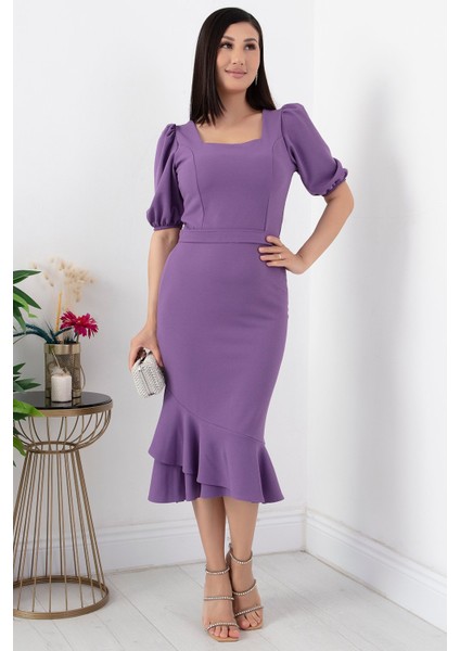 Karpuz Kol Etek Ucu Volanlı Kısa Elbise 13422 modelleri