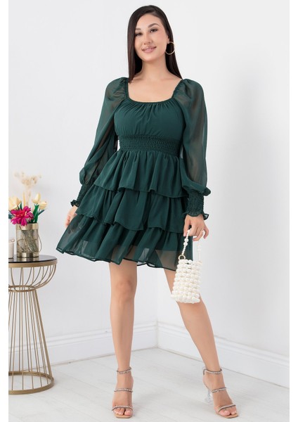 Kat Kat Volanlı Şifon Elbise 793-2831 fırsatları