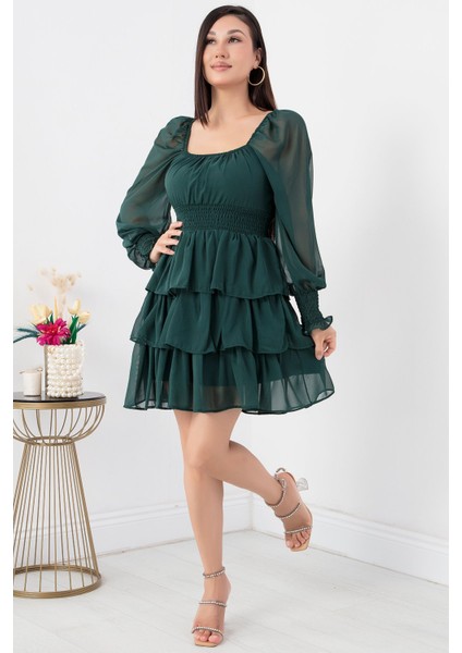 Kat Kat Volanlı Şifon Elbise 793-2831 indirimleri