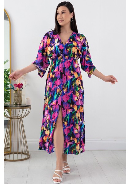 Yırtmaçlı Kruvaze Elbise 936-2966 indirimleri