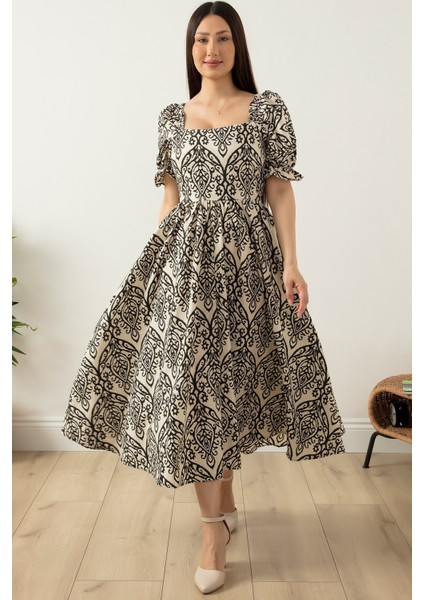 Kare Yaka Poplin Elbise 3161