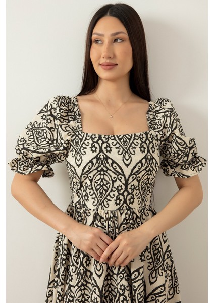 Kare Yaka Poplin Elbise 3161