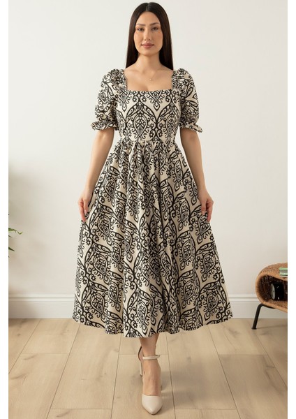 Kare Yaka Poplin Elbise 3161
