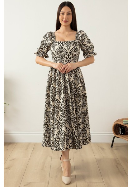 Kare Yaka Poplin Elbise 3161