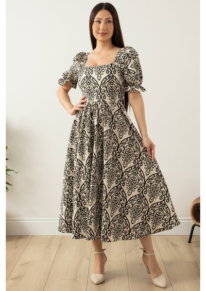 Kare Yaka Poplin Elbise 3161