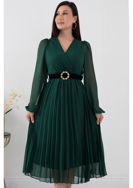 Eteği Pliseli Şifon Elbise GRS3314