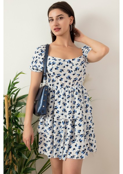 Gloplu Kat Kat Çiçekli Elbise 979-3024
