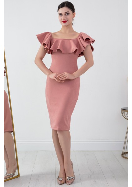 Madonna Yaka Süet Midi Elbise 3938