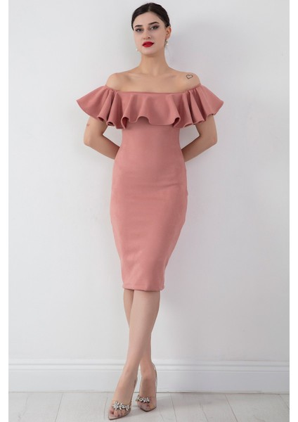 Madonna Yaka Süet Midi Elbise 3938