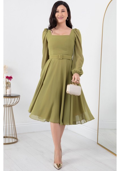 Kare Yaka Şifon Elbise DNS1302