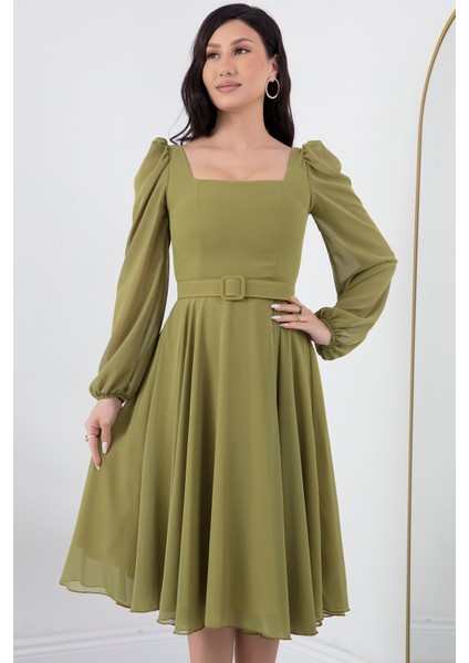 Kare Yaka Şifon Elbise DNS1302 fiyatları