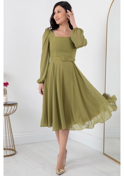 Kare Yaka Şifon Elbise DNS1302 modelleri