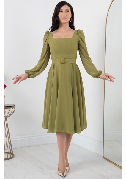 Kare Yaka Şifon Elbise DNS1302 fırsatları