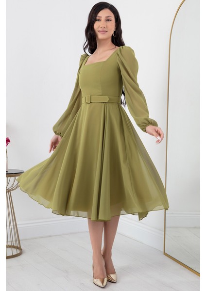 Kare Yaka Şifon Elbise DNS1302 indirimleri