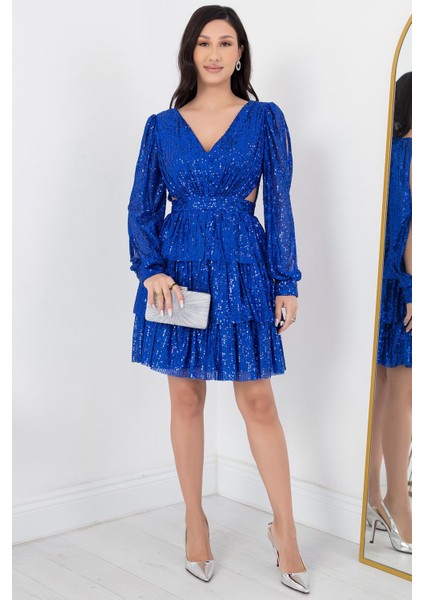 Sırtı Ip Detay Kat Kat Pulpayet Elbise DNS1478