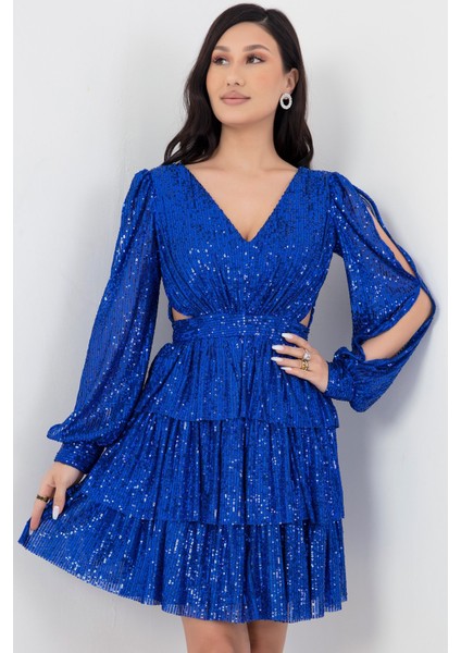 Sırtı Ip Detay Kat Kat Pulpayet Elbise DNS1478 fiyatları