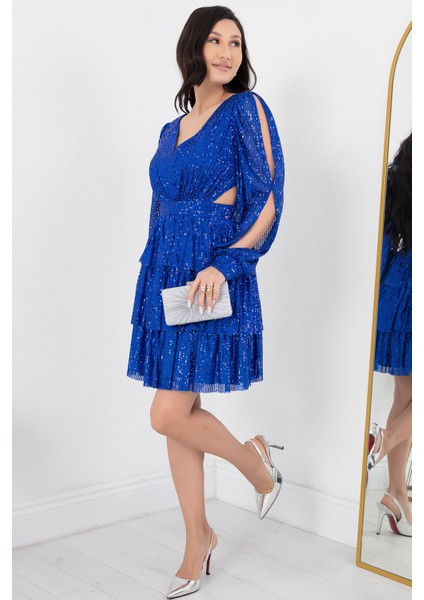 Sırtı Ip Detay Kat Kat Pulpayet Elbise DNS1478 modelleri