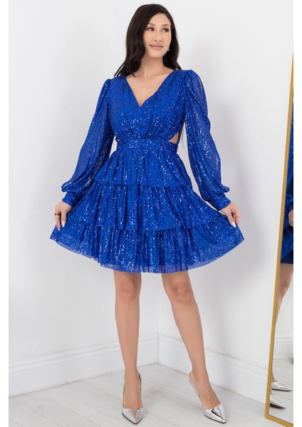 Sırtı Ip Detay Kat Kat Pulpayet Elbise DNS1478 indirimleri