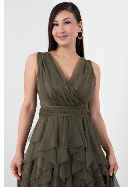 Kruvaze Yaka Fırfırlı Kısa Elbise 13399 fiyatları