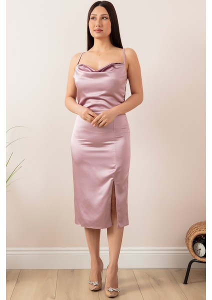 Saten Askılı Kalem Elbise 13387 modelleri