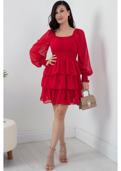 Kat Kat Volanlı Şifon Elbise 793-2831